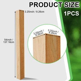 CroBlissful 1 Pcs 3.25 x 3.25 x 54 Inch Stair Post Modern Solid Red Oak Wood Blank Square Newel Post for Stairs Remodeling