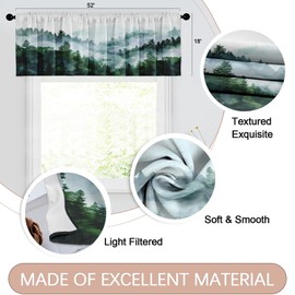 Emvency 2 Pack Valances Window Treatments, Green Misty Forest Nature Tree Mountain Blackout Drapes Adjustable Curtain Valances for Windows Living Room Kitchen Over Sink, 18x52 Inch Rod Pocket Valances