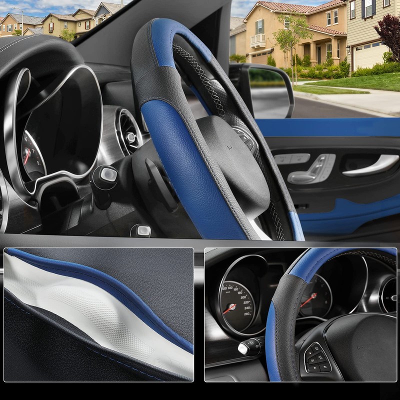 SEG Direct Black and Blue Microfiber Leather Auto Car Steering