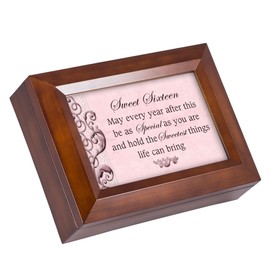 Cottage Garden Sweet Sixteen Wood Finish Jewelry Music Box - Plays Tune You are My Sunshine