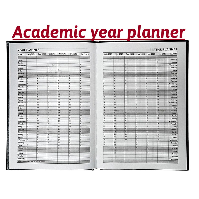 A5 Academic Diary 2024-2025 Week to View Hardback Case Bound