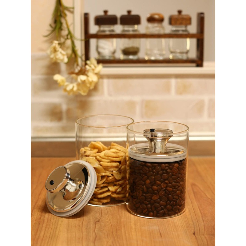 Airtight Glass Canister Storage Container Air Reducer Slim Medium 900cc