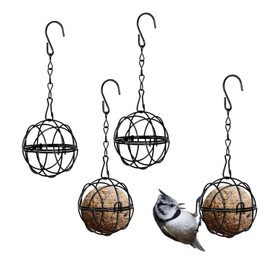4 Pieces Fat Ball Holder Bird Feeder Hanging Metal Bird Feeder with S-shaped Hook Feeder for Fat Balls for Sparrows Robins