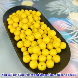 Xinhongo Silicone Beads, 100pcs Round 9/12mm, Yellow, for Keychain Making, Jewelry DIY, Craft Beads