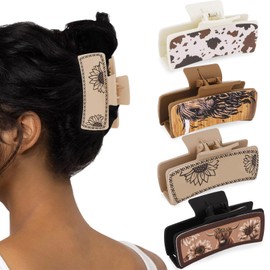 CURASA Western Hair Clips for Women Square Leather Western Claw Clips for Thick Hair Sunflower Cow Print Hair Accessories for Women