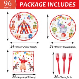 Carnival Theme Party Decorations Circus Party Plates Napkins Carnival Birthday Party Tableware Circus Disposable Paper Plates Watercolor Carnival Circus Party Supplies 24 Guests
