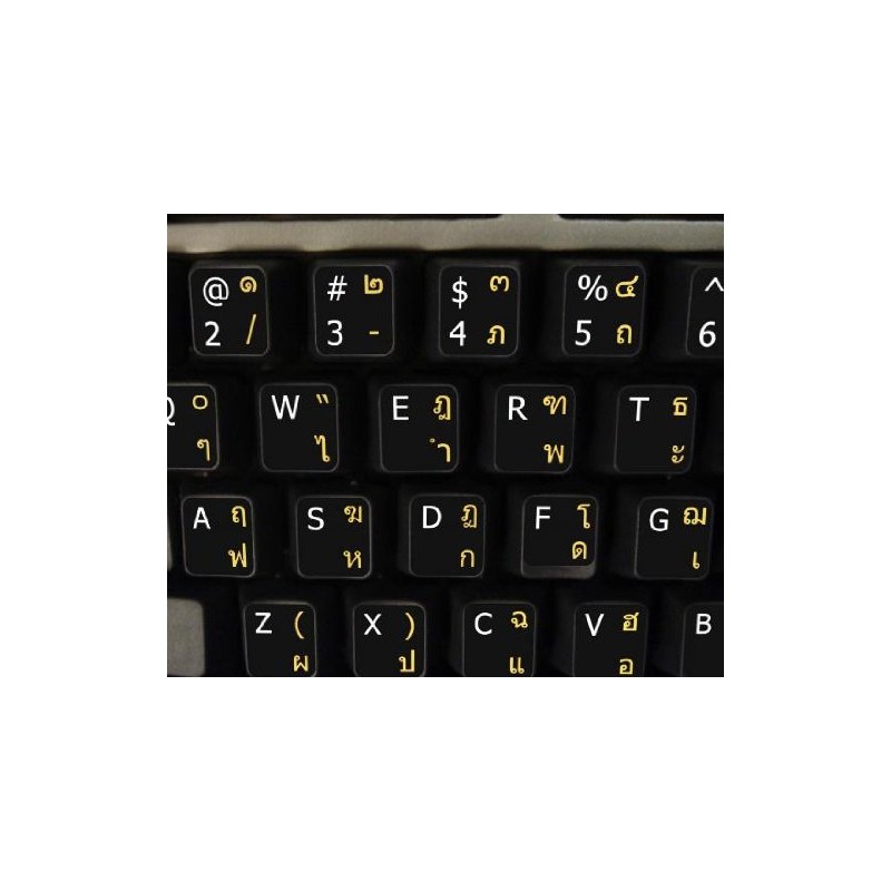 4Keyboard Thai-English Non-Transparent Keyboard Decals Black Background for Desktop, Laptop
