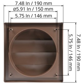 ECOPRO VENT Plastic 6" Brown Dryer Vent Cover with Flange - Exhaust Ventilation Grille with Shutters - Louvered Air Vent for Bathroom, Kitchen, Garage various Ventilation Systems Ø5.9'' / 8'' x 8''