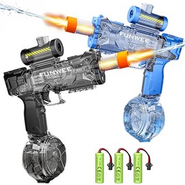 Funwee Electric Water Guns 2 Pack, Light Up Automatic Squirt Gun for Kids & Adults, Most Strongest Water Blaster, Powerful High Powered Fully Auto Blaster, Swimming Pool Outdoor Toy (Black+Blue)