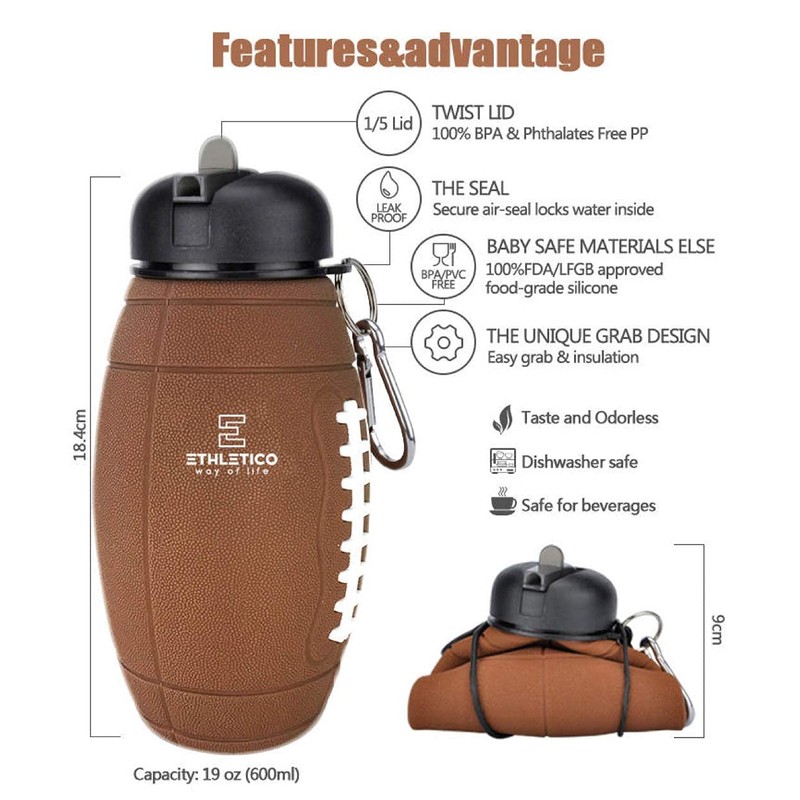 ETHLETICO - Botella de agua plegable de silicona sin BPA