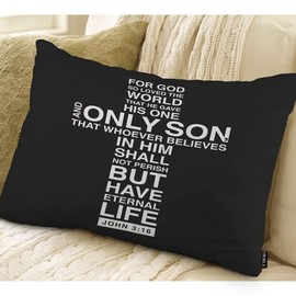 EKOBLA Bible Verse Oblong Throw Pillow Covers for God So Loved The World Christian Church Faith Holy Religious Decorative Cushion Cases for Couch Sofa Bedroom Cotton Linen 12x20 Inches