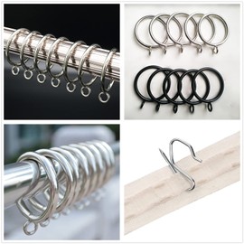 20PCS 45MM Silver Metal Curtain Ring with Eyelet and 20pcs Metal Drapery Pin Hooks for Pencil Pleat Curtain
