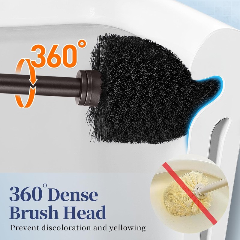 Toilet Bowl Brush Holder Set: Classic Round Bristle Head Deep
