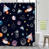 Outer Space Shower Curtain for Kids, Funny Cartoon Rocket Planet