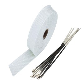 ETOPARS 2.5 cm x 5 m Fibreglass White Heat Protection Tape Exhaust Heat Wrap Shield Cover Car Motorcycle Manifold Tape with 6 Pieces Cable Ties