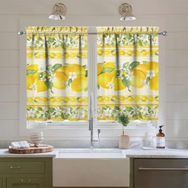 sdhinlwo Lemon Kitchen Curtains Sets for Windows Lemon Summer Curtain Sink Window Valance 3 Piece Set Yellow Kitchen Decor Tier Curtains 3 Panels for Living Room Bedroom 54x36 Inches