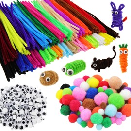 862 Pieces Art & Craft Supplies Set DIY Activities & Parties Pipe Cleaners Craft Set 200 Pcs Pipe Cleaners 454 Pcs Pom Poms 208 Pcs Wiggle Eyes Self Adhesive