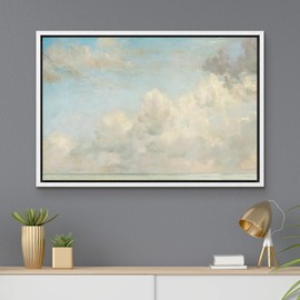 MUDECOR Framed Canvas Print Wall Art Pastel Blue Cloud Country Skyline Nature Wilderness Illustrations Realism Decorative Scenic Panoramic Earth for Living Room, Bedroom, Office - 16"x24" White