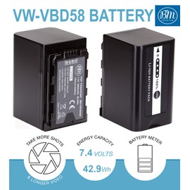 BM Premium 2 VW-VBD58 Batteries and Dual Channel LCD Charger for Panasonic AG-VBR59, BGH1, HC-X1, HC-X1500, X2000, AG-CX10, AG-CX350, AG-UX180, AG-AC30, AG-UX90, AG-DVX200, HC-MDH3E, AJ-PX270, AJPX230