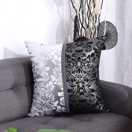 sourcing map Throw Pillow Cover Square Bolster Pillow Cases Shells for Couch Sofa Home Decoration Vintage Floral Printed Black Silver Contrast Cushion Cover,18" x 18"