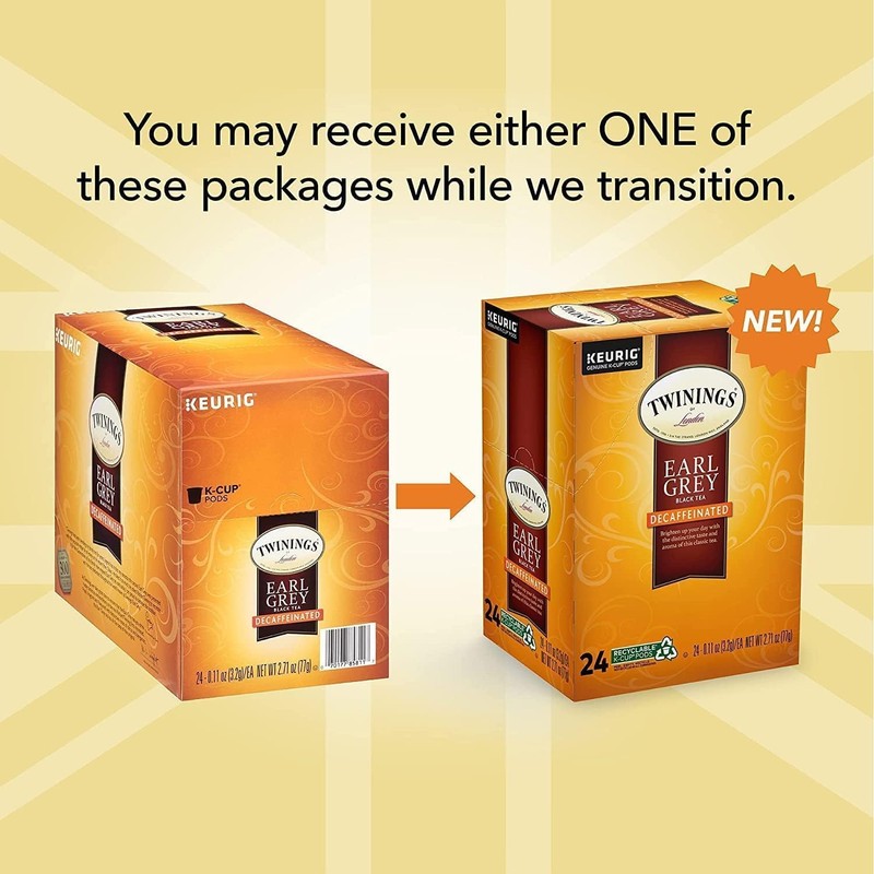 Twinings Decaf Earl Grey K-Cup Pods for Keurig, Decaffeinated Black