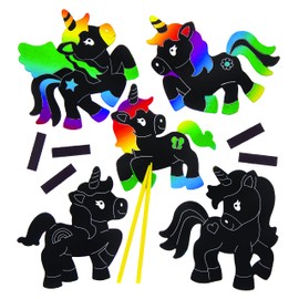 Baker Ross AW625 Unicorn Scratch Art Magnets (Pack of 10), Black
