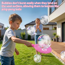 Racket Bubbles for Kids, Bubble Ball Racket Interactive Toy for Kids, Outdoor Party, Beach, Summer （Without Electric Bubble Machine）