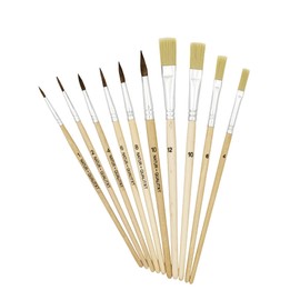 K3T 49410 Brush Set (Bristle Brush Size 4, 6, 10 and 12 - Hair Brush Size 1, 2, 4, 6, 8 and 10), Natural Shaft