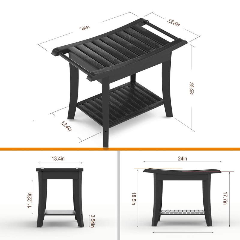 Bamboo Shower Stool Bench Waterproof with Storage Shelf for Shaving