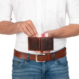 STILORD 'Cody' Viennese Leather Box with Note Compartment Small Wallet Mini Purse Slim Wallet Vintage Coin Purse Coin Case Genuine Leather, Kara - Cognac, coin purse