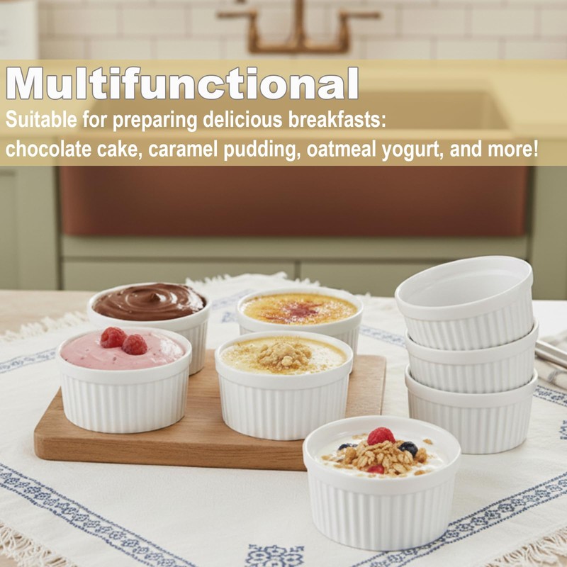 Ramekins 6 OZ Small Bowls, WERTIOO 8 PCS Creme Brulee