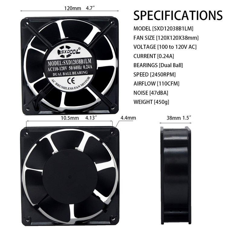 SXDOOL 120mm AC 115V Ball Bearing Fan 110V for DIY