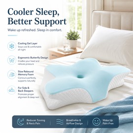 Cooling Gel Memory Foam Cervical Pillow for Sleep – Butterfly Neck Support for Bedroom, Office & Travel