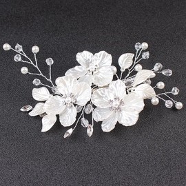Xansema Bride Pearl Flower Hair Comb for Women and Girls, Wedding Floral Rhinestone Bridal Hair Piece Side Combs Hair Accessories for Wedding Party Daily (Gold)