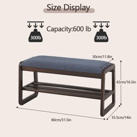 Achicsofar Shoe Rack Bench,2 Tier Wooden Entryway Bench with Shoe Storage, Shoe Rack with Cushion for Living Room, Hallway(Grayish Blue, 31.5")