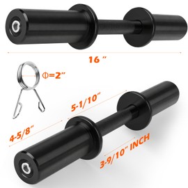Pair of 16" Olympic Dumbbell Handles – Loadable Dumbbell Bars for 2" Olympic Weight Plates (150LBS Weight Capacity), Ideal for Home Gym Strength Training – Includes 2 Pairs of Spring Collars