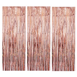 AILEXI 3 Pack Metal Tinsel Curtains Foil Fringe Shimmer Curtain Door Window Decoration for Birthday Wedding Party Supplies Streamers 92 x 245 cm - Rose Gold