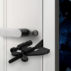 INIRET Black Adjustable Heavy Duty Portable Door Lock,Security Device for Enhanced Safety,for Home,Travel,Hotels,Apartments Prevents Unauthorized Entry,No Drill,Silicone Protector Caps Included