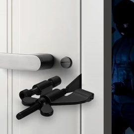 INIRET Black Adjustable Heavy Duty Portable Door Lock,Security Device for Enhanced Safety,for Home,Travel,Hotels,Apartments Prevents Unauthorized Entry,No Drill,Silicone Protector Caps Included