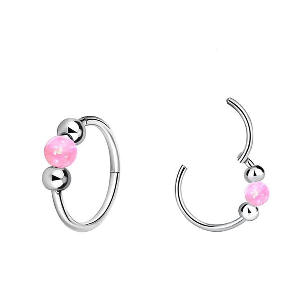 Small Cartilage Hoop Earrings for Women Men, Opal Silver Earrings