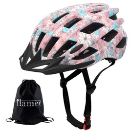Youth Bike Helmets, Adjustable Teenage Ages 8-14 Bicycle Helmet, Lightweight Road Mountain Cycling Safety Sports Helmets with Detachable Visor Pink Flower M