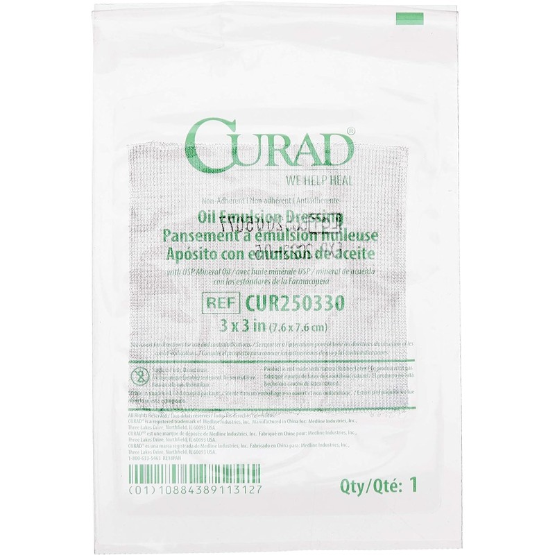 Curad Sterile Oil Emulsion Non-Adherent Gauze Dressing, 3x3 inches, for