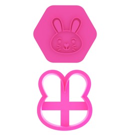 LissieLou Mini Easter Bunny Face Cookie Cutter and Stamp Easter Icing Stamp Fondant Embosser - Light Pink