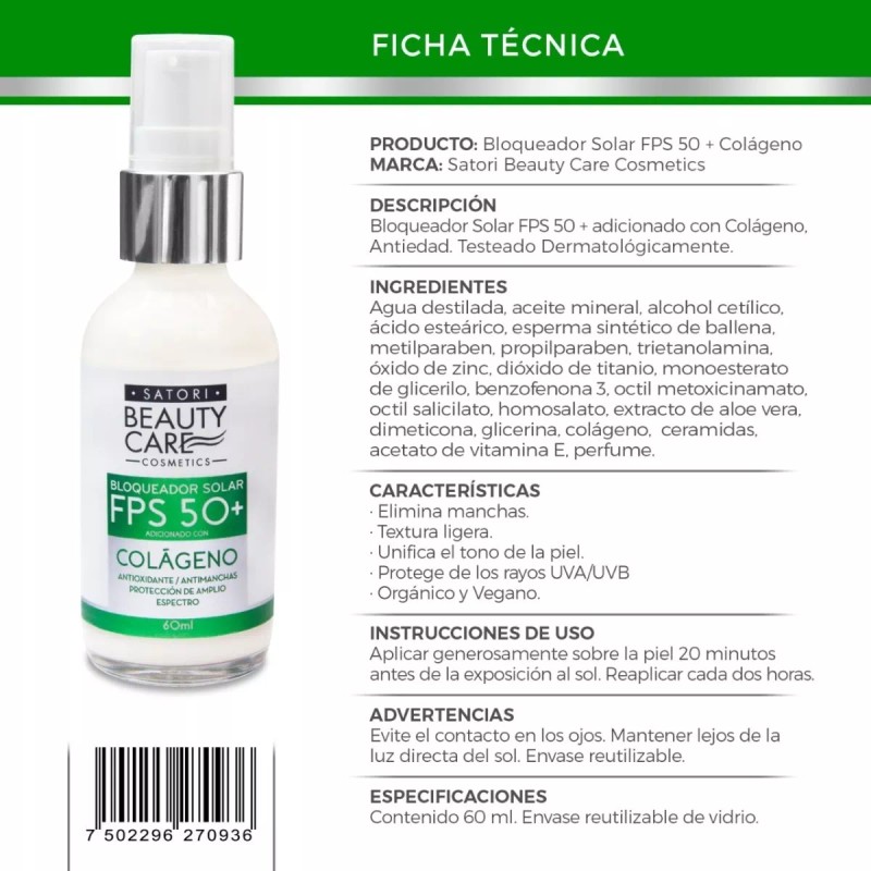 Beauty Care Kit 3pzs Bloqueador Solar Fps50+ Colágeno Satori Beauty
