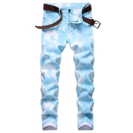DANT BULUN Men's Fashion Casual Printed Jeans Stretch Skinny Denim Pants(W28,Blue)