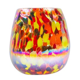 NOVICA Handblown Stemless Wine Glasses Multicolor Mexico Tableware Drinkware Cocktail Recycled [ 13 Oz. 3.9in H x 3.5in Diam.] 'Intense Gallantry'(Set of 6)