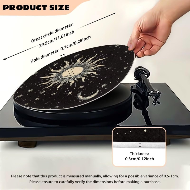 GLENLCWE Moon Stars Black Turntable Platter Mat 12 Inch Anti