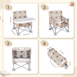 Portable Baby Booster Seat with Tray, Toddler Booster seat for Dining, Camping, Travel, Baby Chair Fold and Lightweight, 6 Months to 3 Years Old Indoor Outdoor Use CH2404