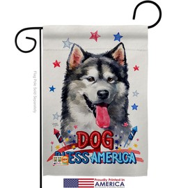 Breeze Decor Patriotic Alaskan Malamute Garden Flag Set with Stand Animals Dog Puppy Spoiled Paw Canine Fur Pet Nature Farm Animal Creature Small Gift Yard House Banner Made in USA 13 X 18.5