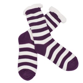 TrendsBlue Extra Thick Striped Thermal Fleece-lined Knitted Plush Winter Socks, Purple